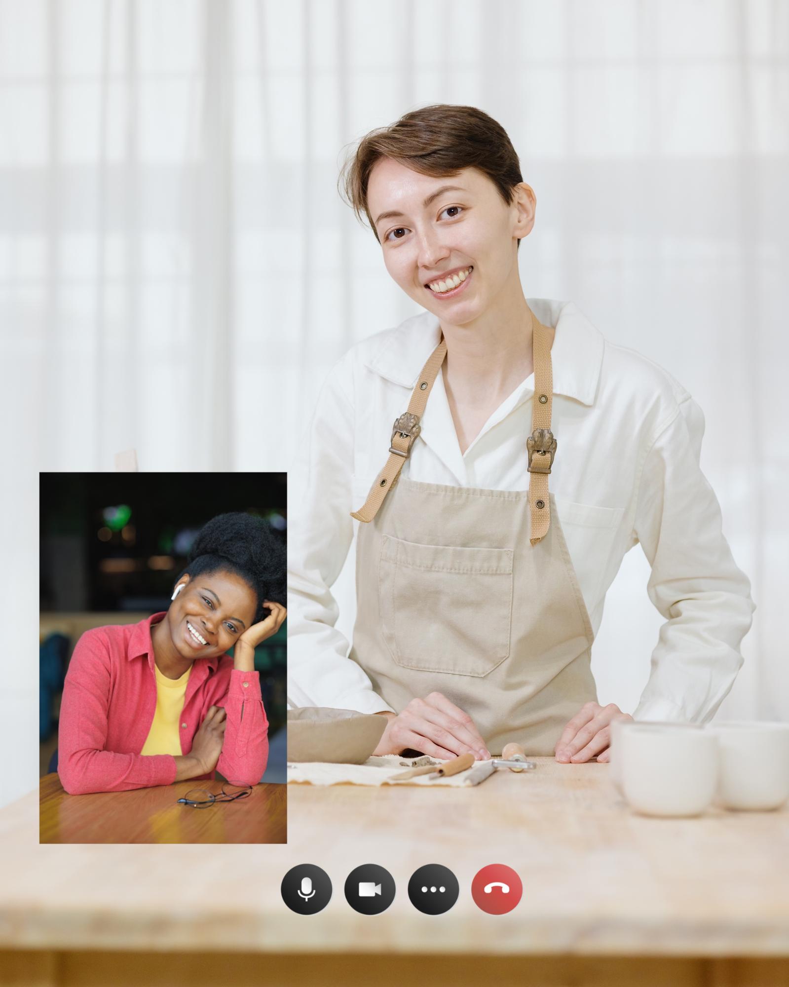 Instructor talking with student in kitchen